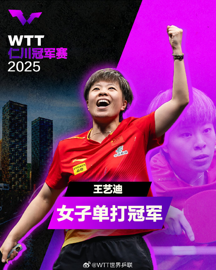 王艺迪力克陈幸同首夺WTT仁川冠军赛女单桂冠